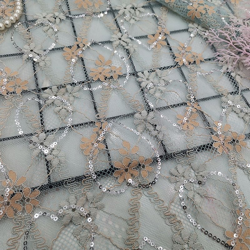 Embroidered Fabric Sequin Evening Nylon Lace Fabric for Women's Wear W 9